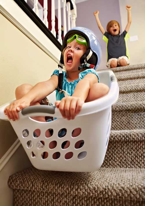 Kids playing down stairs